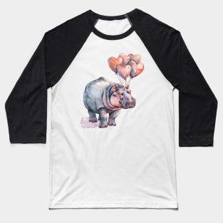 Valentine Hippopotamus Holding Heart Shaped Balloons Baseball T-Shirt